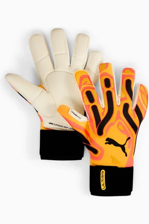 PUMA Ultra Ultimate Hybrid Goalkeeper Gloves, Sunset Glow/Sun Stream/Black, size 7, Accessories