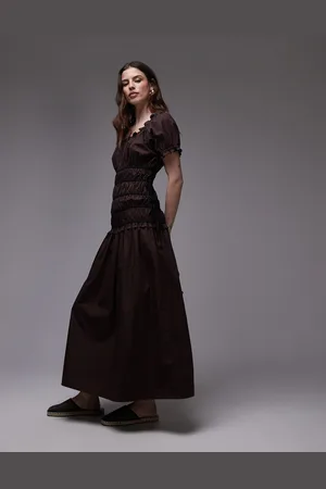 Topshop Cap Sleeve Shirred Dress With Tie Sides