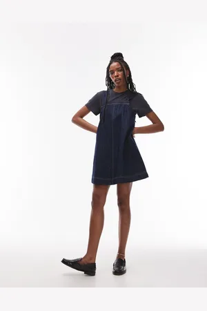 Topshop Denim Pinny Dress With Button Detail