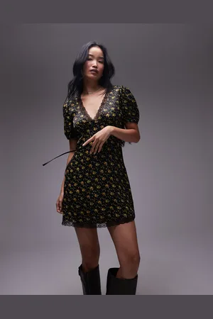 Topshop Mini Tea Dress With Lace Edge