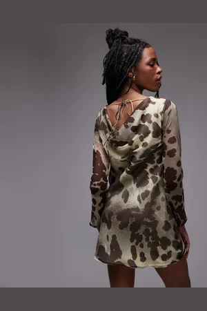 Topshop Long Sleeve Cowl Neck Mini Tea Dress