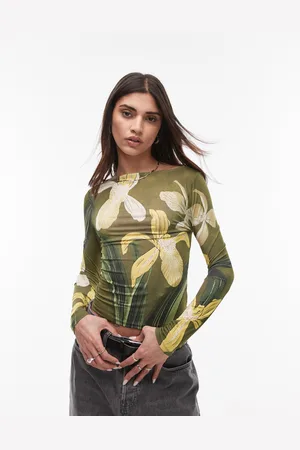 Topshop Floral Print Microfibre Long Sleeve Top