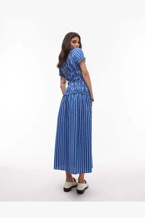 Topshop Cap Sleeve Shirred Dress With Tie Sides