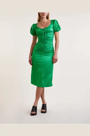 Ganni Dress Crinkled Satin Gathered Midi 34