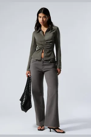 Weekday Low Waist Pinstripe Cotton Trousers