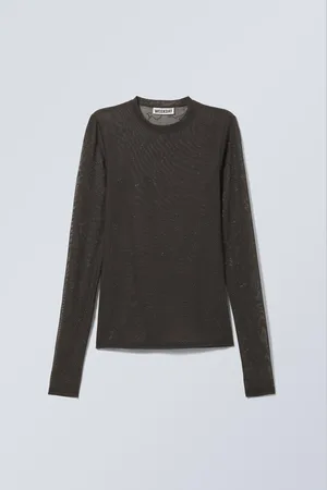 Weekday Rhinestone Long Sleeve Mesh Top
