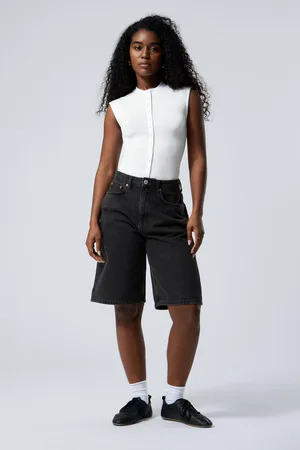 Weekday Halo Curve High Rise Wide Leg Denim Shorts