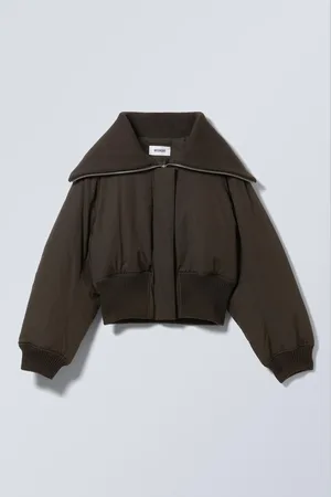 Weekday Cropped Rib Funnel Neck Bomber Jacket