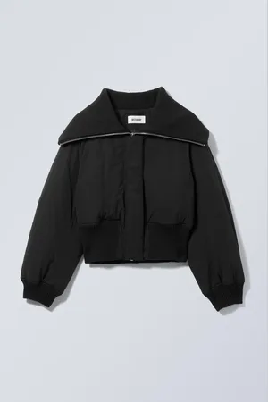 Weekday Cropped Rib Funnel Neck Bomber Jacket