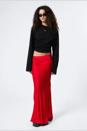 Weekday Low Rise Bias-Cut Satin Maxi Skirt