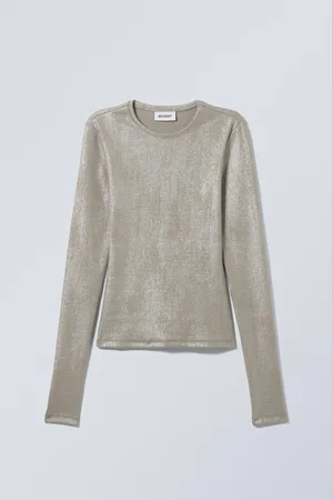 Weekday Ribbed Metallic Long Sleeve Top