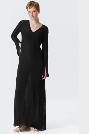 Weekday Sheer Long-Sleeved V-neck Maxi Dress